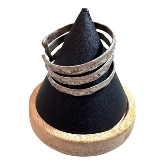 Vintage Heiroglyphics Fish Beach Handcrafted Silver Split Cuff Bracelet Hammered - Picture 7 of 10